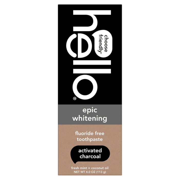 Epic Whitening Charcoal Fluoride Free Toothpaste, Activated Charcoal Toothpaste with Coconut Oil, Whitens Teeth Naturally, SLS Free, Fresh Mint, 4.0 Oz Tube