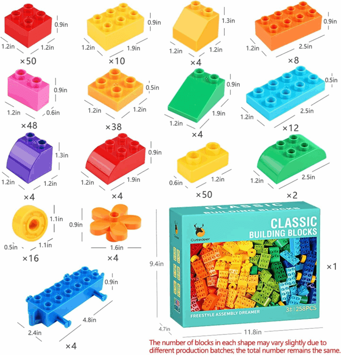 258 Piece Classic Big Building Blocks Set for Kids Toddlers Compatible with All Major Brands, Large Building Bricks STEM Toys with Gift Box for All Ages Boys Girls - Image 6