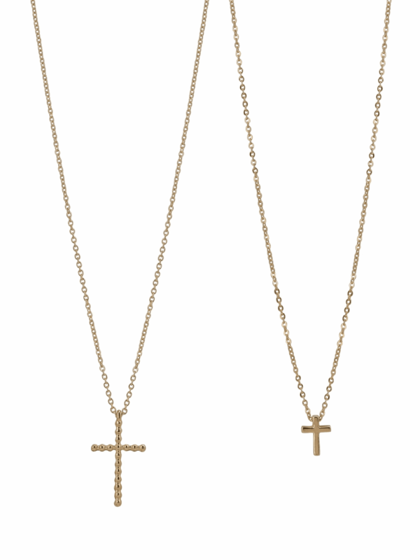 Adult Women'S Gold Tone Cross 2 Row Metal Pendant Necklace - Image 2