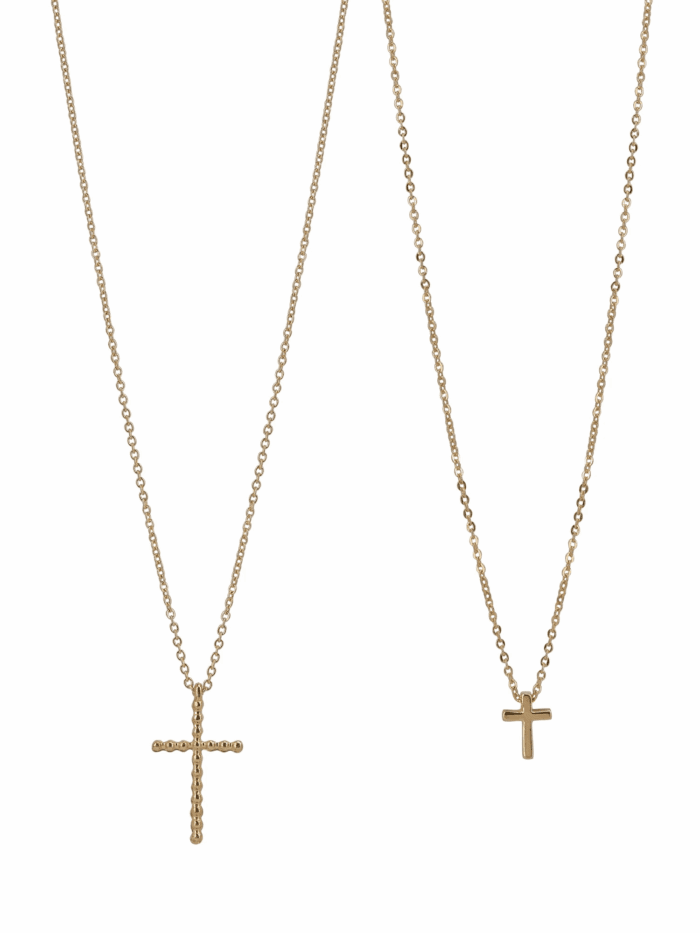 Adult Women'S Gold Tone Cross 2 Row Metal Pendant Necklace - Image 2