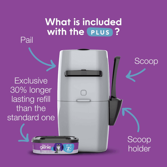 plus Pail (Silver) | Cat Litter Box Waste Disposal System for Odor Control | Includes 1 Square Refill Bag - Image 2