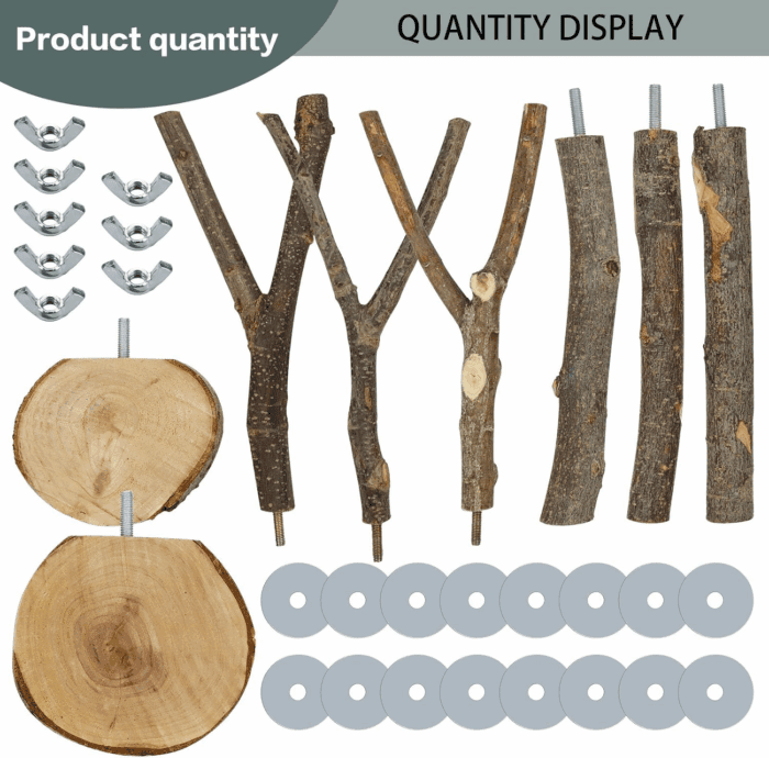 8PCS Natural Wood Bird Perches for Cage, Wooden Parrot Perch Stand, Bird Cage Accessories - Hanging Multi-Branch Perch & Platformas, Bird Toys for Parakeets, Cockatiel, Conure, Budgie, Macaw - Image 4