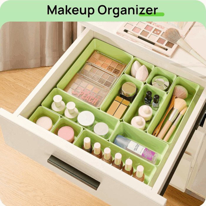 25 PCS Plastic Drawer Organizers Set, 4-Size Versatile Bathroom and Vanity Drawer Organizer Trays, Storage Bins for Makeup, Bedroom, Kitchen Gadgets Utensils and Office - Image 4