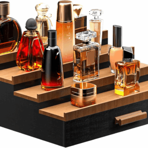 Cologne Organizer for Men 4 Tier of Elevated Cologne Display Shelf with Drawer Storage Perfume Organization and Storage Display Risers,Great Gift for Man(4Tier-Blackwalnut)