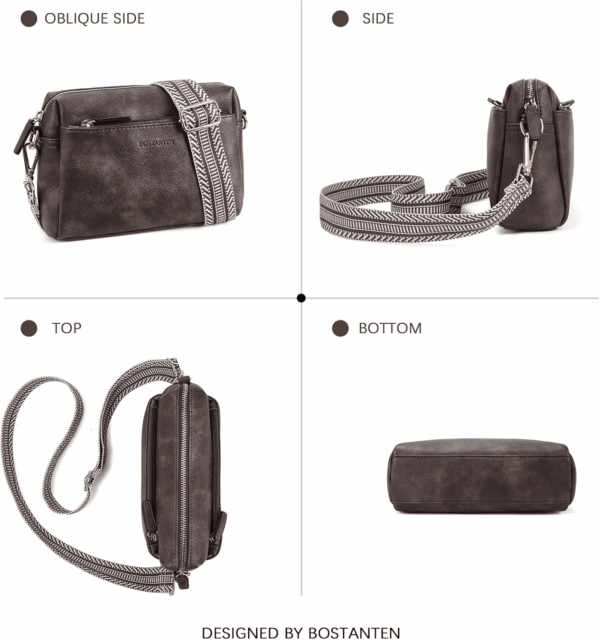 Small Crossbody Purse for Women Triple Zip Cell Phone Leather Handbag with Colored Shoulder Strap - Image 7