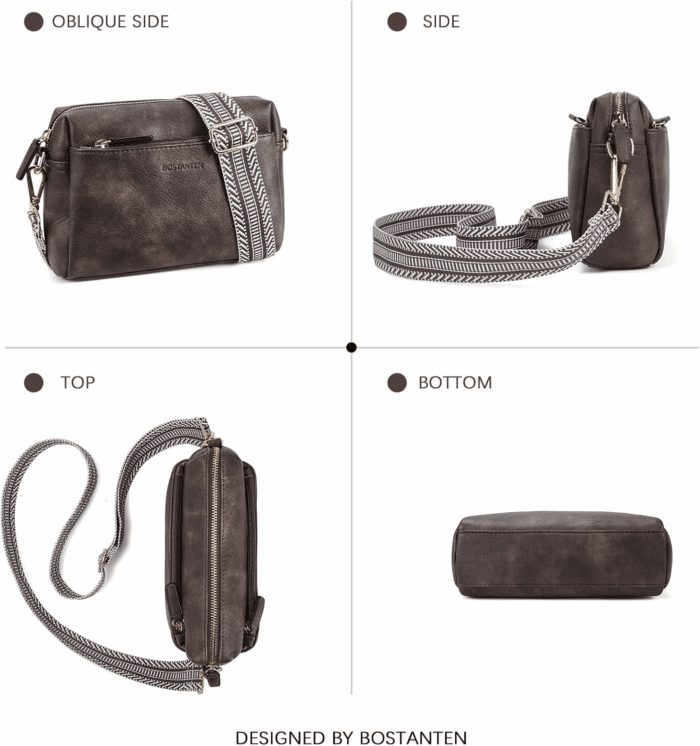 Small Crossbody Purse for Women Triple Zip Cell Phone Leather Handbag with Colored Shoulder Strap - Image 7