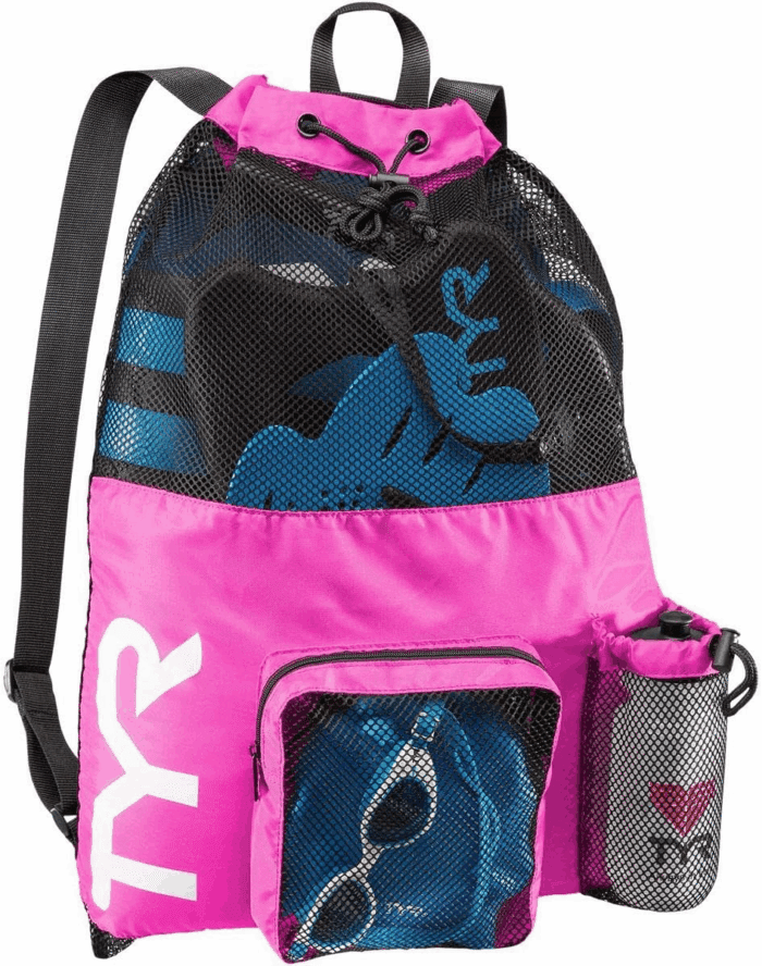 Big Mesh Mummy Backpack for Wet Swimming, Gym, and Workout Gear, Blue/Yellow - Image 5