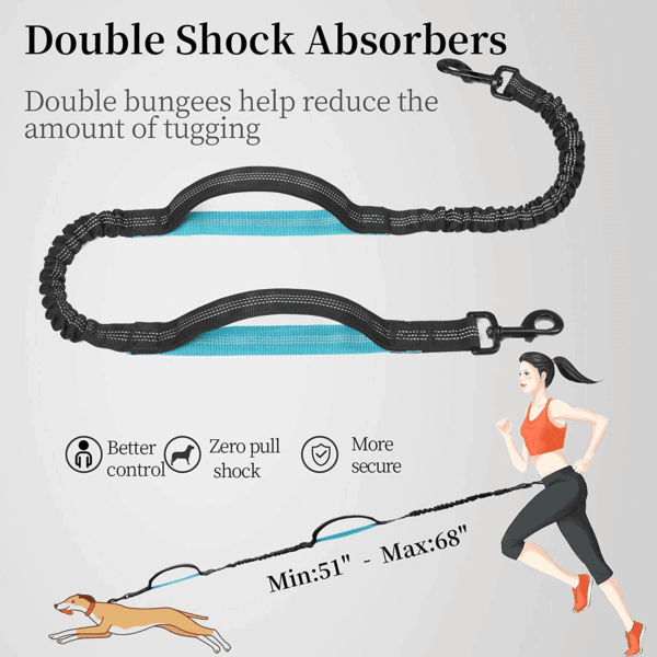 Hands Free Dog Leash with Zipper Pouch, Dual Padded Handles and Durable Bungee for Walking, Jogging and Running Your Dog (Large, 25-120 Lbs, Black) - Image 5