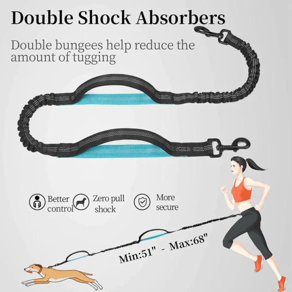 Hands Free Dog Leash with Zipper Pouch, Dual Padded Handles and Durable Bungee for Walking, Jogging and Running Your Dog (Large, 25-120 Lbs, Black) - Image 5