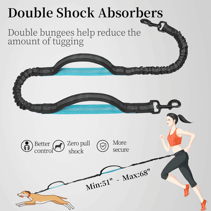 Hands Free Dog Leash with Zipper Pouch, Dual Padded Handles and Durable Bungee for Walking, Jogging and Running Your Dog (Large, 25-120 Lbs, Black) - Image 5