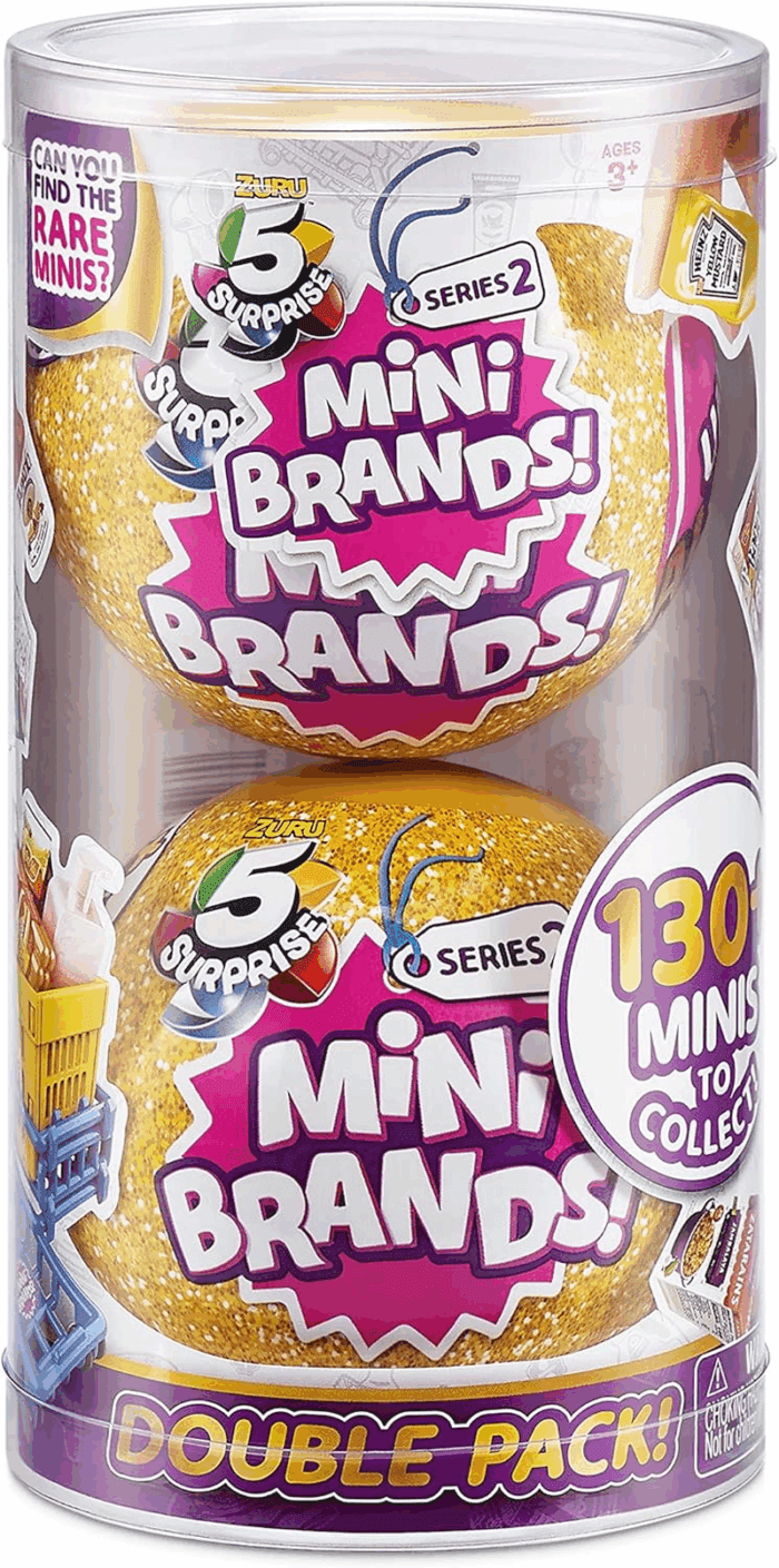 Mini Brands Series 2 by  2 Count (Pack of 1) Amazon Exclusive Mystery Real Miniature Brands Collectible Toy Capsule - Gold ( PVC Tube Packaging)