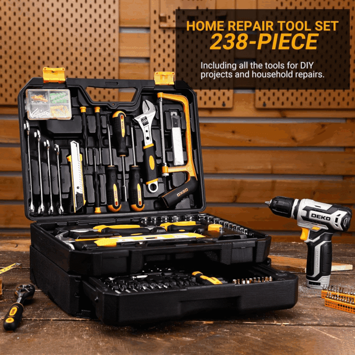 Tool Kit Box Drill Set： Home Mechanic Toolbox with 12V Power Cordless Drill Hand Repair Tools Sets Combo Kits Storage Organizer Drawer Case for Men - Image 5
