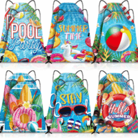 12 Pcs Pool Beach Drawstring Bags Summer Drawstring Backpack Beach Ball String Birthday Bag Pool Party Decoration (Classic)