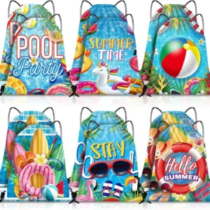 12 Pcs Pool Beach Drawstring Bags Summer Drawstring Backpack Beach Ball String Birthday Bag Pool Party Decoration (Classic)