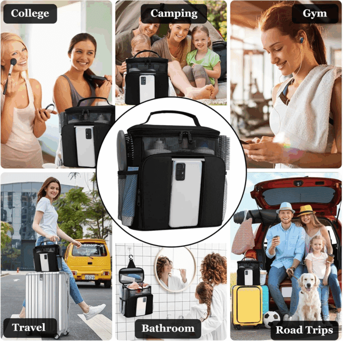 Mesh Shower Caddy,Portable Hangingtravel Toiletry Bag Dorm Room Essentials for College Students Girls,Large Makeup Organizer for Full-Sized Toiletries,Travel Essentials for Women Girls Camping Beach - Image 6