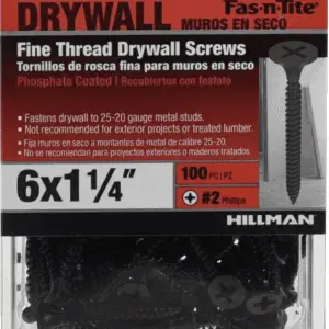 Fas-N-Tite, Fine Thread Drywall Screw #6 X 1.25", Steel, 100 Pieces