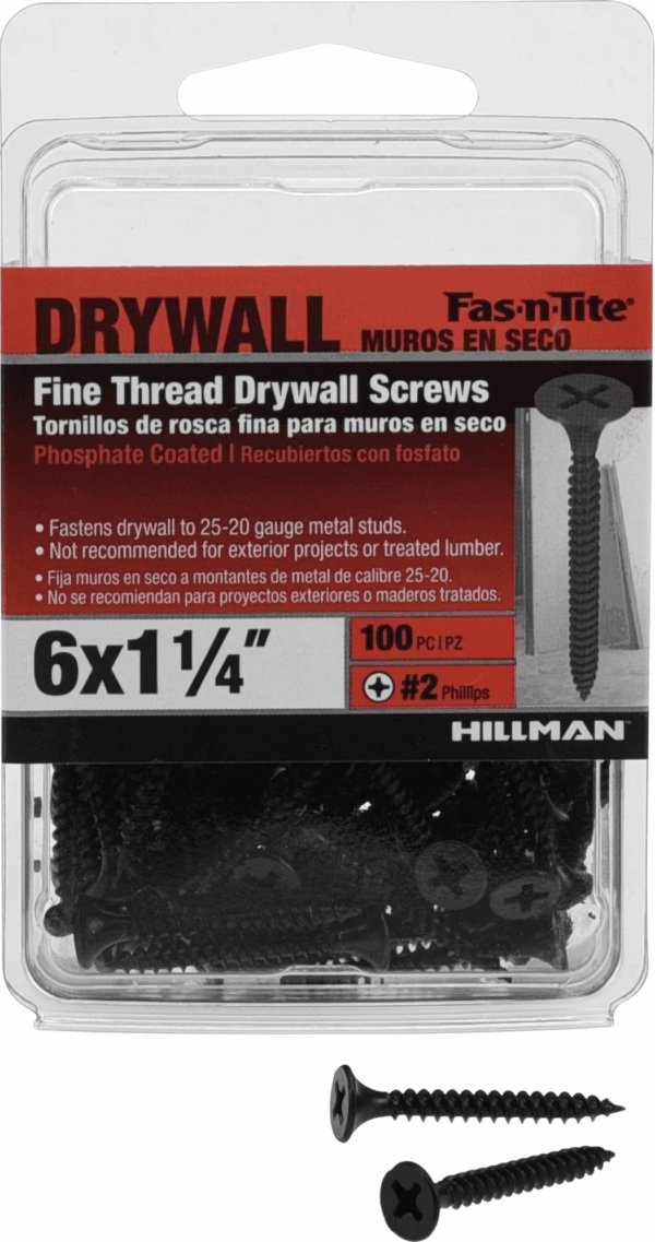 Fas-N-Tite, Fine Thread Drywall Screw #6 X 1.25", Steel, 100 Pieces