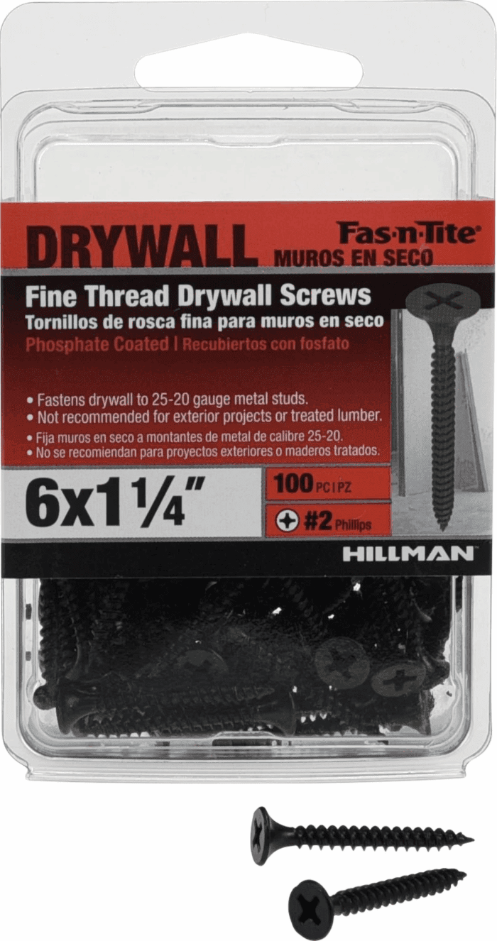 Fas-N-Tite, Fine Thread Drywall Screw #6 X 1.25", Steel, 100 Pieces