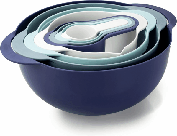 8Pc Nesting Bowl Set, Teal - Includes 2 Mixing Bowls, Colander, Sifter, 4 Measuring Cups, Polypropylene, Dishwasher Safe, BPA Free
