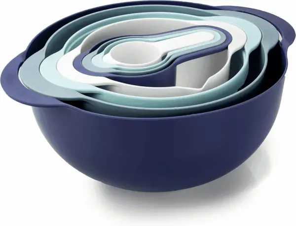 8Pc Nesting Bowl Set, Teal - Includes 2 Mixing Bowls, Colander, Sifter, 4 Measuring Cups, Polypropylene, Dishwasher Safe, BPA Free