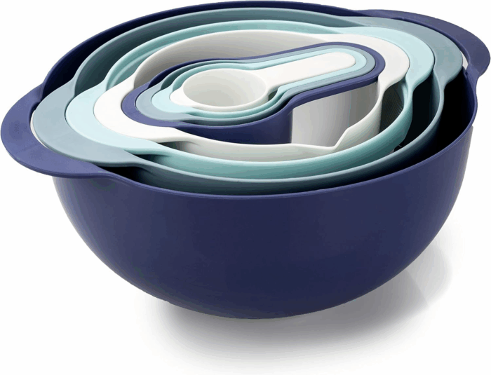 8Pc Nesting Bowl Set, Teal - Includes 2 Mixing Bowls, Colander, Sifter, 4 Measuring Cups, Polypropylene, Dishwasher Safe, BPA Free