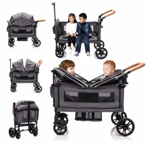 Wagon Stroller for 2 Kids - Push-Pull Double Lightweight Folding Stroller for Toddler