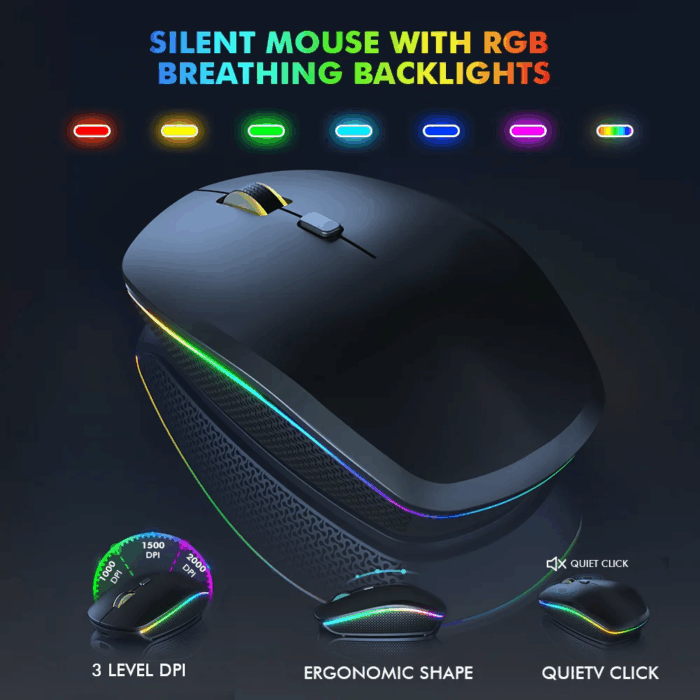 Wireless Keyboard and Mouse Combo RGB Backlit Rechargeable 2.4Ghz Quiet 108 Keys Keyboard-Black - Image 4
