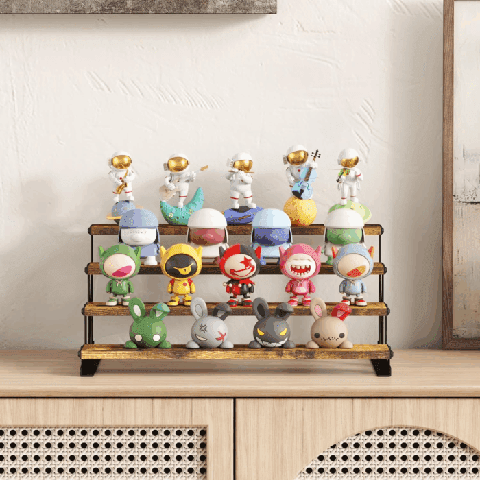 4-Tier Wooden Dispaly Riser with Metal Stand, 13.9 Inch Step Cologne Stand, Perfume Organizer, Display Shelf for Fragrance, Skincare, Figurine, Spice, Tabletop, Cabinet, 1 Set, Rustic Brown - Image 9