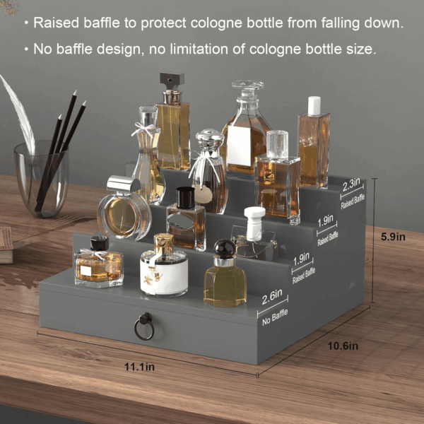 Cologne Organizer for Men, 4 Tier Wood Perfume Organizer with Felt Lining Drawer and Hidden Compartment, Perfume Display Holder, a Gift for Men - Image 5