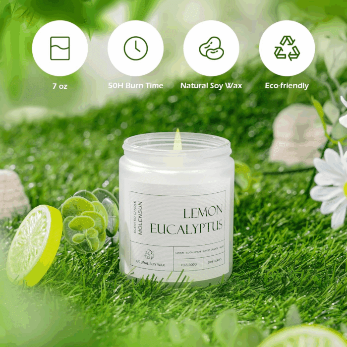 Lemon Eucalyptus Scented Candles, Aromatherapy Jar Candle, 7 Oz 50 Hour Long Lasting Candles, Soy Wax Candle Gift for Women - Image 3