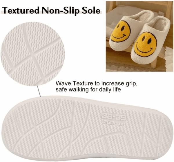 Smile Face Slippers for Women - Indoor Outdoor Retro Happy House Slides, Soft Fluffy Cushion Furry Shoes - Image 4