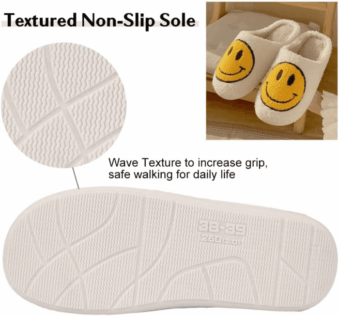 Smile Face Slippers for Women - Indoor Outdoor Retro Happy House Slides, Soft Fluffy Cushion Furry Shoes - Image 4