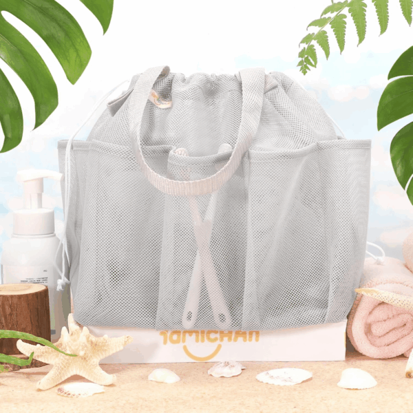 Mesh Shower Caddy Portable with Drawstring, Dorm Room Essentials for College Students, Grey Shower Bag for Camping,Swimming,Gym,Travel,Bathroom - Image 4