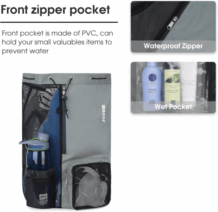 Swim Bag Mesh Drawstring Backpack with Wet Pocket for Swimming, Gym, and Workout Gear - Image 3