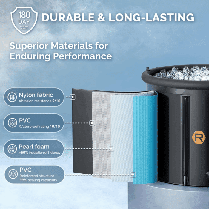 Ice Bath Tub for Athletes, 116 Gal XL Cold Plunge Tub for Recovery and Cold Water Therapy, Portable Multiple Layered Ice Pod Barrel for Outdoor, Inflatable Icebath Tub at Home, Pure Black - Image 4
