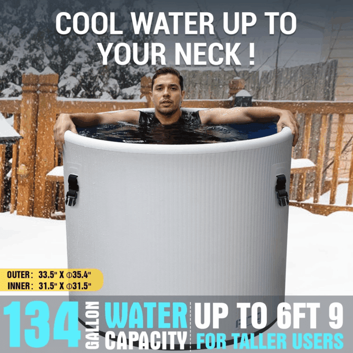 XL Cold Plunge Tub for Athletes, Compatible with Water Chiller, 134-Gallon Inflatable Ice Bathtub with Insulated Lid, Thermometer, Pro Grade Cold Plunge Ice Pod for Outdoor & Indoor Cold Water Therapy - Image 4