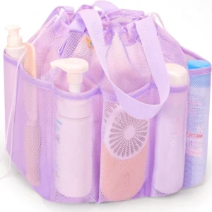 Mesh Shower Caddy Portable with Drawstring, Dorm Room Essentials for College Students Girl & Boy, Larger Shower Bag for Camping,Swimming,Gym,Travel,Bathroom - Purple