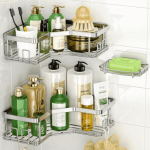Shower Caddy Organizer, 3-Pack Corner Shower Caddy Organizer Shelves Storage Rack Accessories Rustproof Stainless Steel for Bathroom Countertop Home Decor Set, Silver