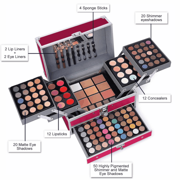 All in One 132 Color Makeup Kit, Professional Case, Teen Girls Set, Multicolor Eyeshadow Palette (006N1-Pink) - Image 2