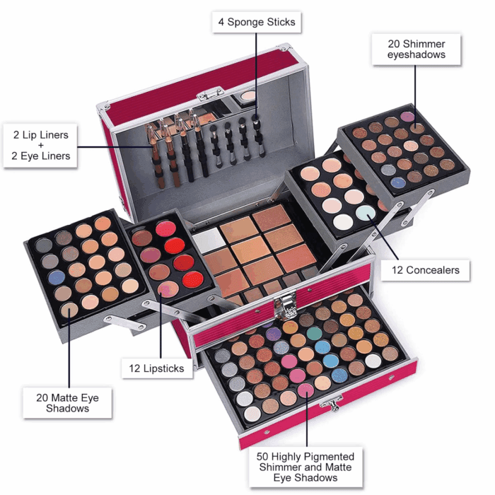 All in One 132 Color Makeup Kit, Professional Case, Teen Girls Set, Multicolor Eyeshadow Palette (006N1-Pink) - Image 2
