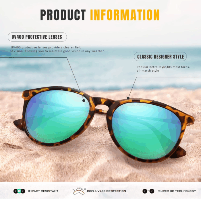 Sunglasses Womens Men Polarized UV Protection Trendy Vintage Retro round Mirrored Lens Sunglasses for Women - Image 5