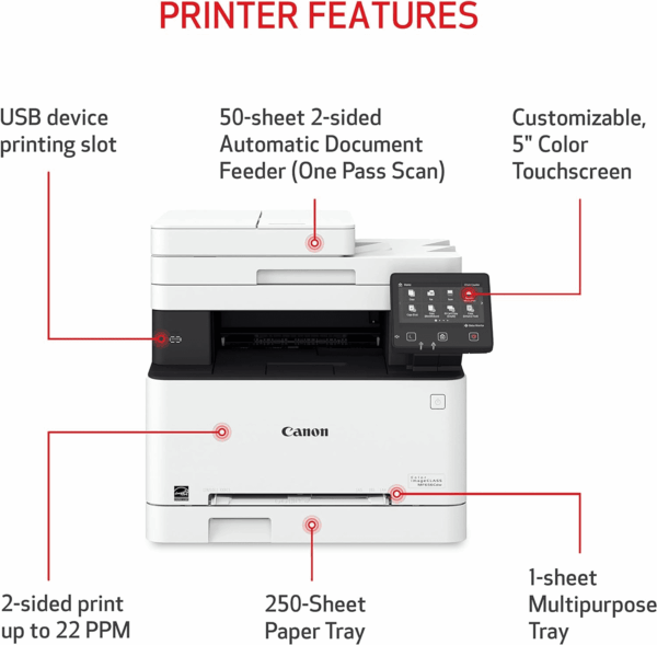 Color Imageclass Mf656Cdw - Wireless Duplex Laser Printer, All-In-One with Copier, Scanner, Fax, Auto Document Feeder, Mobile Ready, 3 Year Limited Warranty, 22 PPM, White - Image 3
