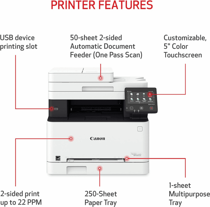 Color Imageclass Mf656Cdw - Wireless Duplex Laser Printer, All-In-One with Copier, Scanner, Fax, Auto Document Feeder, Mobile Ready, 3 Year Limited Warranty, 22 PPM, White - Image 3