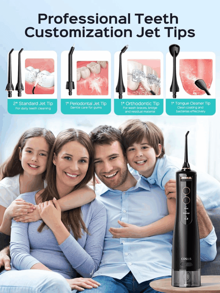 Cordless Water Flosser & Dental Pick for Teeth, Braces, Gums Care - Advanced 10 Pressure Settings for Multiple Users, Rechargeable, Portable for Travel, Bpa-Free, Black, E40(WFP14) - Image 9
