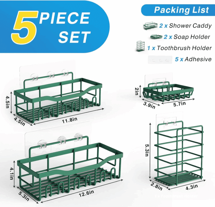 5-Pack Rustproof Stainless Steel Shower Caddy – No Drill Adhesive Bathroom Organizer with Large Capacity, Spacious Shower Shelves for inside Shower, Kitchen & Home Decor Storage - Image 7