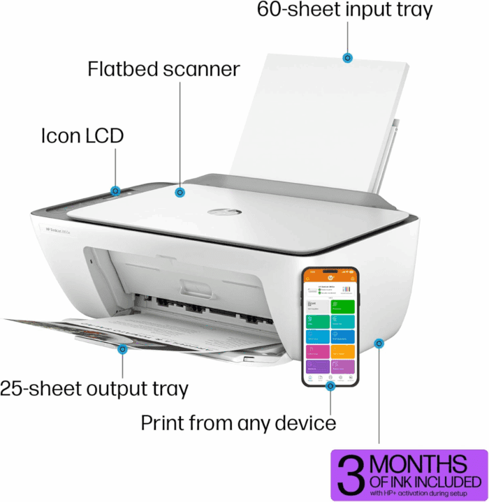 Deskjet 2855E Wireless All-In-One Color Inkjet Printer, Scanner, Copier, Best-For-Home, 3 Months of Instant Ink Included (588S5A) - Image 4