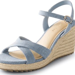 Wedge Sandals for Women, Espadrille Womens Wedge Sandals Comfortable Open Toe Cross Band Ankle Strap High Heel Wedges for Women Dressy Summer -3.4Inch