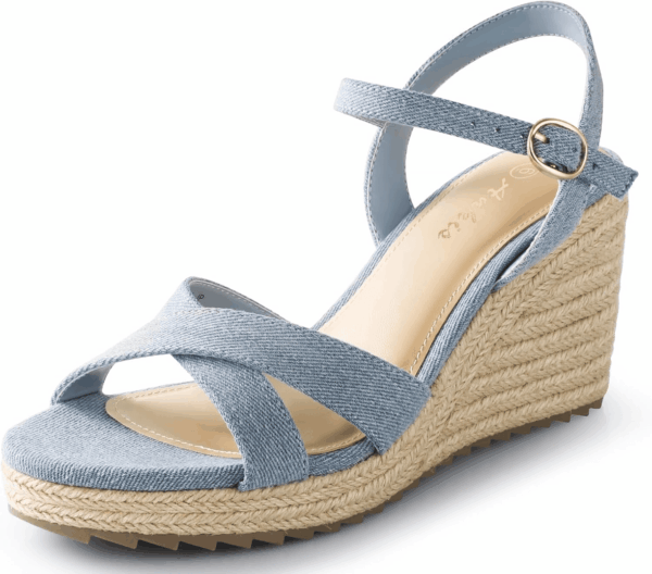 Wedge Sandals for Women, Espadrille Womens Wedge Sandals Comfortable Open Toe Cross Band Ankle Strap High Heel Wedges for Women Dressy Summer -3.4Inch