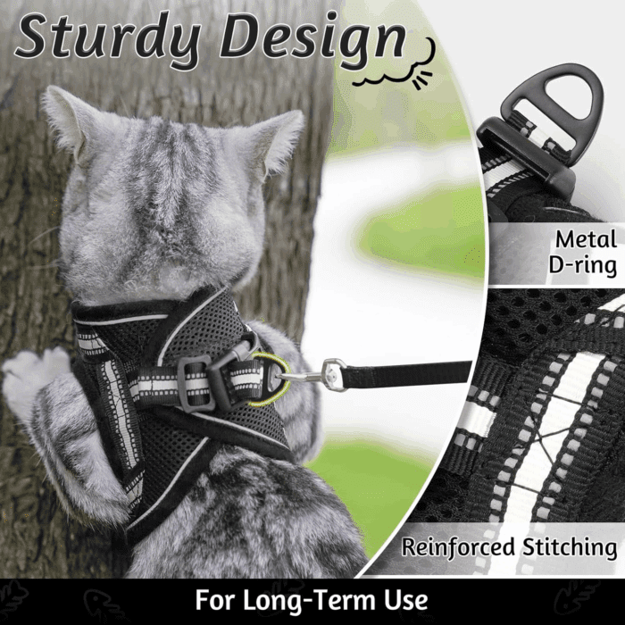 Cat Harness and Leash Set for Walking Escape Proof, Adjustable Soft Kittens Vest with Reflective Strip for Cats, Comfortable Outdoor Vest, Black, S - Image 4