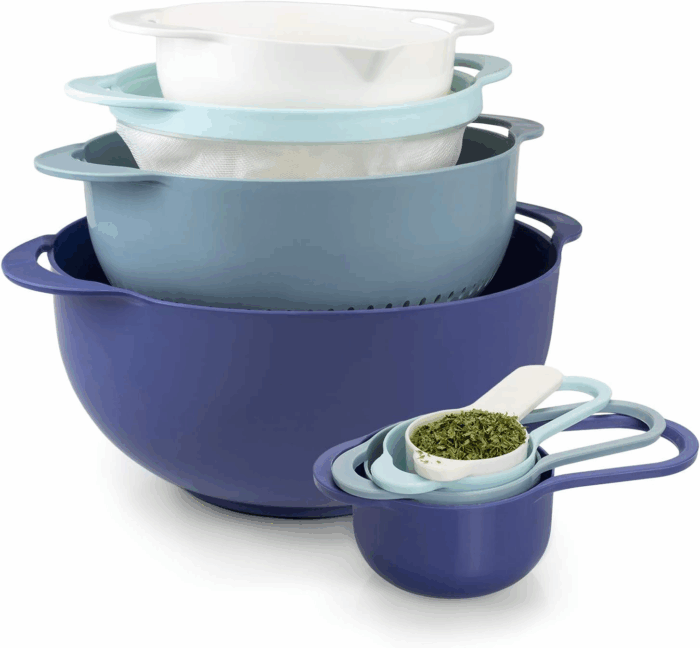 8Pc Nesting Bowl Set, Teal - Includes 2 Mixing Bowls, Colander, Sifter, 4 Measuring Cups, Polypropylene, Dishwasher Safe, BPA Free - Image 9
